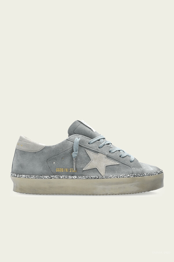 Golden Goose Hi-Star Glitter Foxing Suede Leather Sneaker in Grey