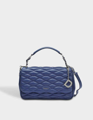 DKNY Diamond Quilted Medium Flap Shoulder Bag in Iris Quilted Lamb Nappa Leather