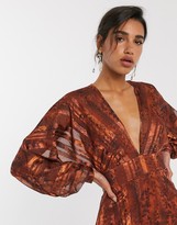 Thumbnail for your product : ASOS DESIGN snake print maxi dress in self stripe and blouson sleeve