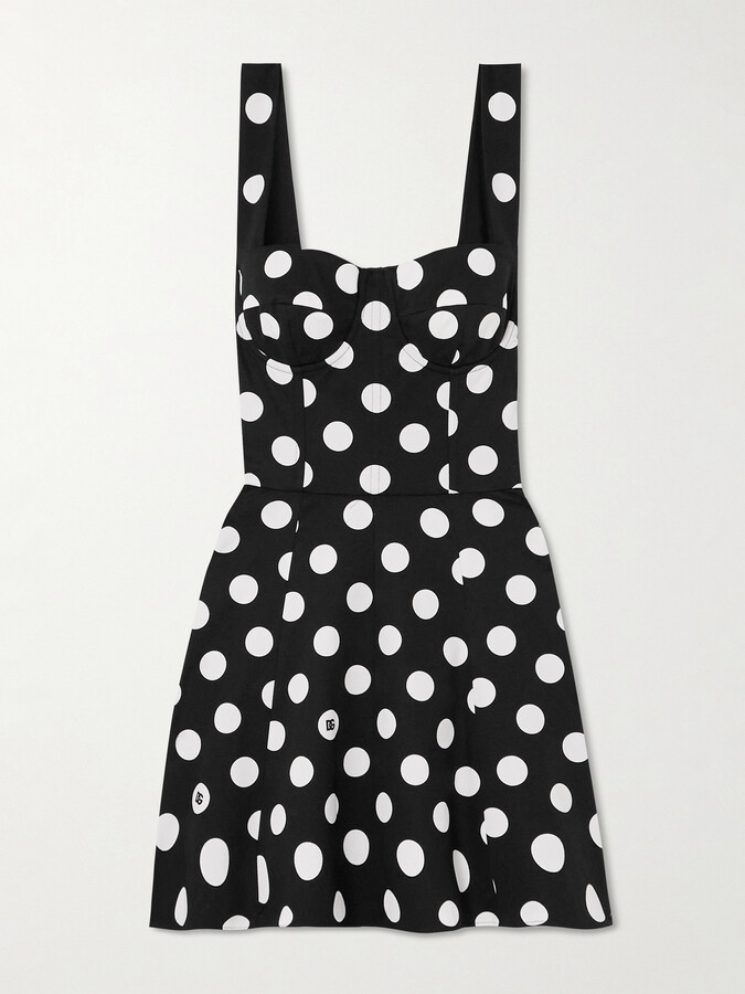 Dolce & Gabbana - Polka-dot Stretch-cotton Drill Mini Dress - Black