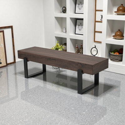 Latitude Run 59-inch Farmhouse Dining Bench, Entryway Shoe Bench and Bed Bench with Natural Wood Wash Finish, MDF Top & Metal Legs