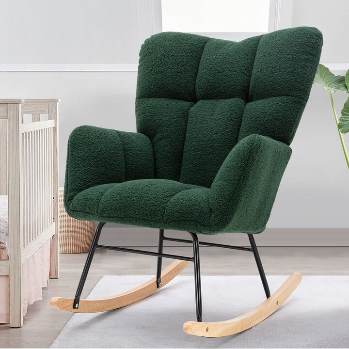 Epping Accent Modern Armrest Green Faux Shearling Fabric Upholstered ...