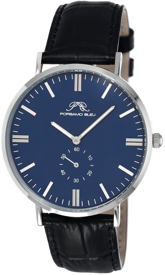 PORSAMO BLEU Men's Henry Miyota Quartz Croc Embossed Leather Strap