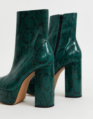 ASOS DESIGN Eclipse leather platform ankle boots in green snake