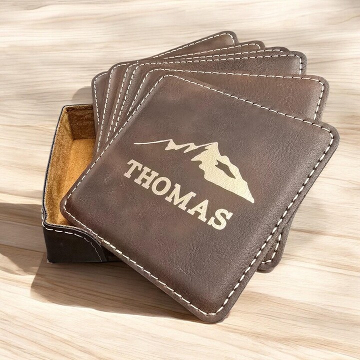 Etsy Personalized Mountain Coaster Set, Custom Coasters, Decor, Engraved Wedding Gift, Rustic Home Decor