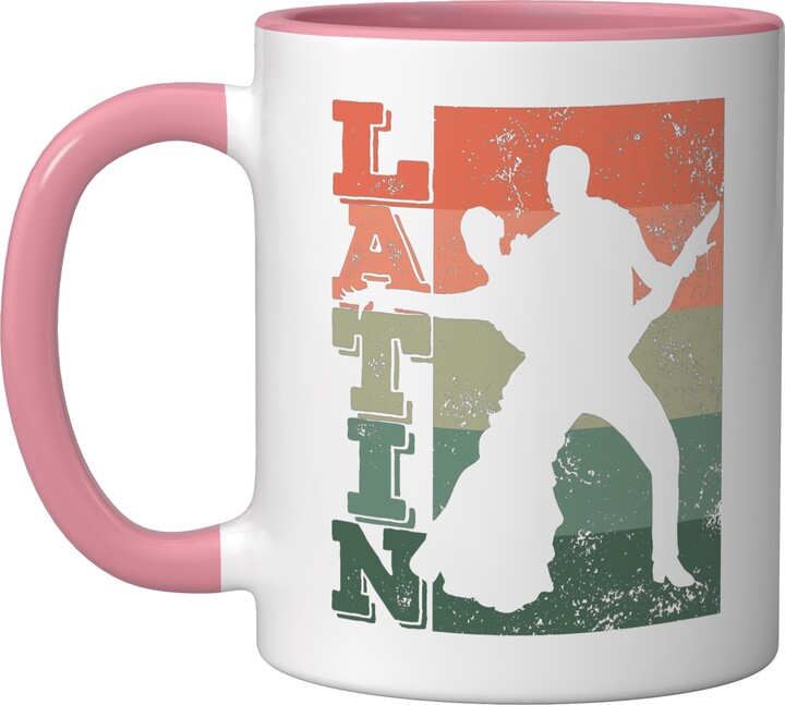 Samba Ballroom Dance Class Merchandise Latin Dance Couple Retro Formation Rumba Paso Doble Dancer Ceramic Mug, Pink/White