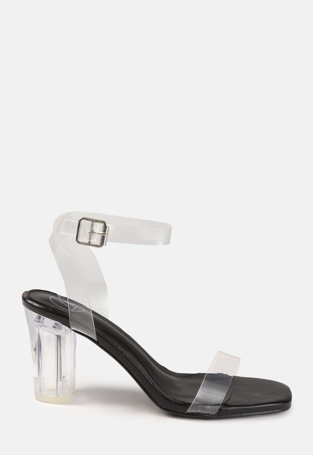 black clear strap block heels