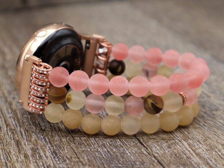 Handmade Apple Samsung Fitbit Watch Matte Gemstone Personalized Band. 3 4 Galaxy Active 1 2 Versa Sense Beaded Stretchy Band