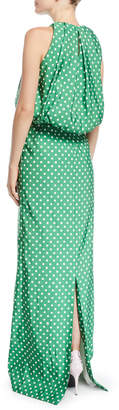 Sleeveless Bubble-Top A-Line Polka-Dot Evening Gown