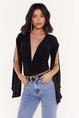 Nasty Gal Womens Here'S Open Plunging Cape Sleeve Bodysuit - Black - 4, Black