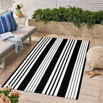 Details about   Black and White Striped Outdoor Indoor Rug 47'' x 71'' Collive Farmhouse Cotton 