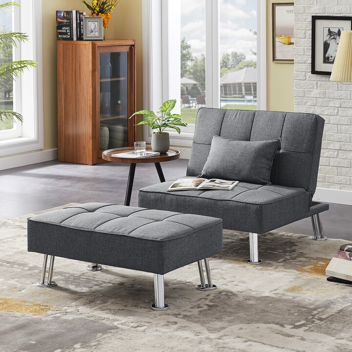 GEROJO Modern Fabric Single Sofa Bed with Ottoman, Convertible Folding Futon Chair, Lounge Chair