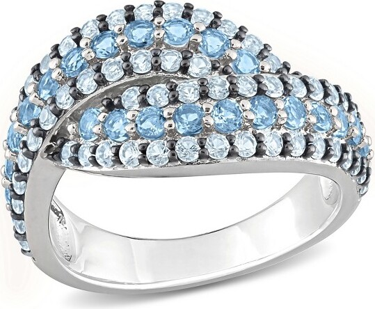 Everly Jewelry EVERLYJEWELRY|SterlingSilver1.54CTTGWSkyandSwissBlueTopazCrossoverMulti-RowRingBlackRhodiumPlated