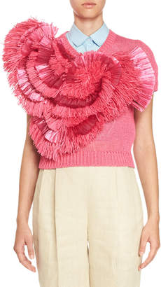 DELPOZO Floral Raffia Short-Sleeve Sweater, Hot Pink