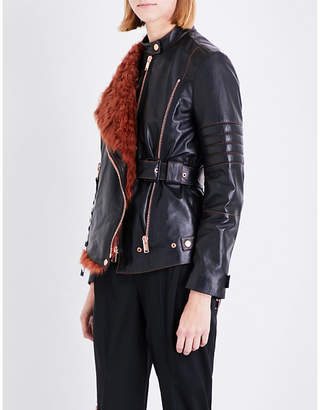 Proenza Schouler Ladies Black Exposed Zip Asymmetric Leather Biker Jacket