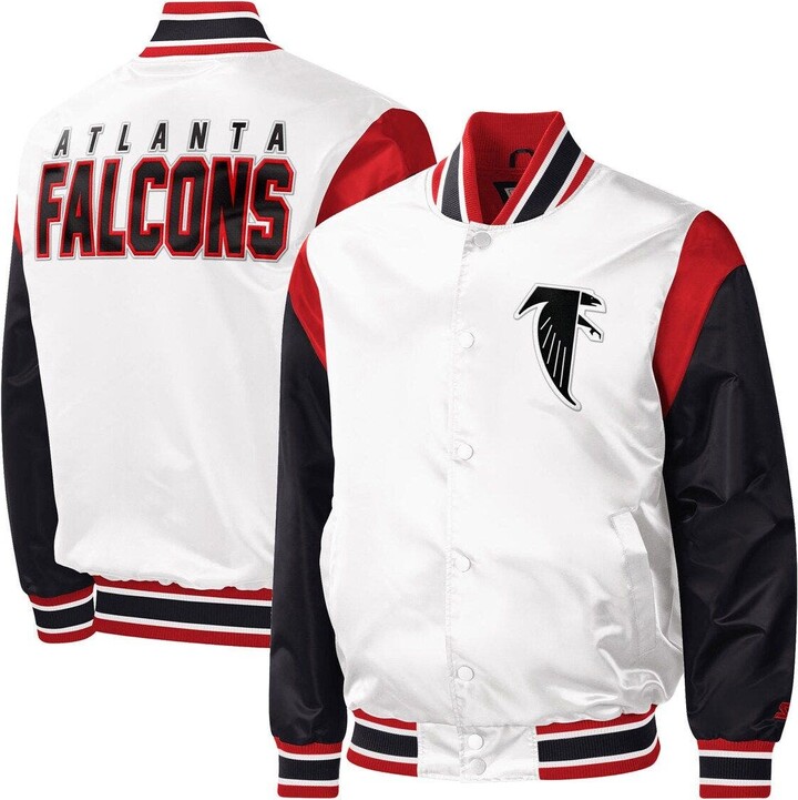 Men's Starter White Atlanta Falcons Throwback Warm Up Pitch Satin FullSnap Varsity Jacket