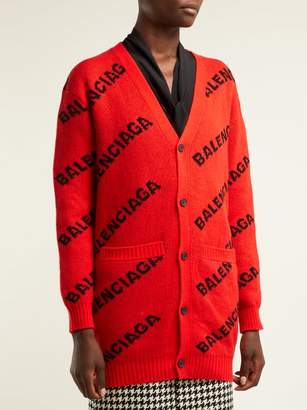 Balenciaga Logo-jacquard Virgin-wool Blend Cardigan - Womens - Red