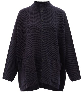 eskandar Woven Cashmere And Silk-blend Cardigan - Navy