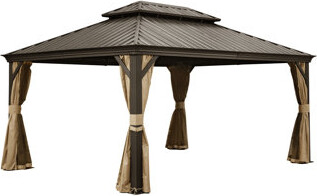 LICEN-Home 12' X 16' Hardtop Gazebo Outdoor Aluminum Gazebos Grill With Double Canopy For Patios Deck BackyardCurtains&Netting