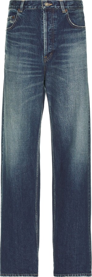 Saint Laurent High Rise Wide Leg Jeans in Denim-Medium