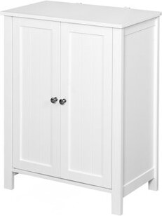 Highland Dunes Bathroom Floor Storage Cabinet With Double Door Adjustable Shelf White