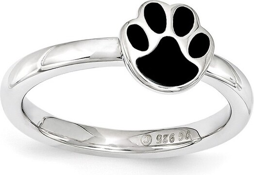 Black Bow Jewelry Co. BlackBowJewelrySterlingSilverStackable7mmBlackEnamelPawPrintRingSize6