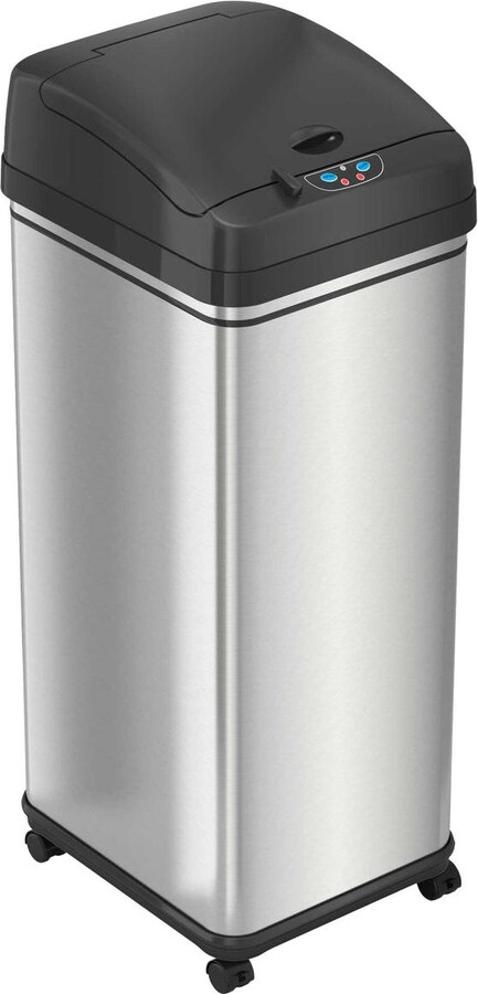 iTouchless Stainless Steel Sensor Trash Can with Wheels and AbsorbX Odor Filter 13 Gallon Silver