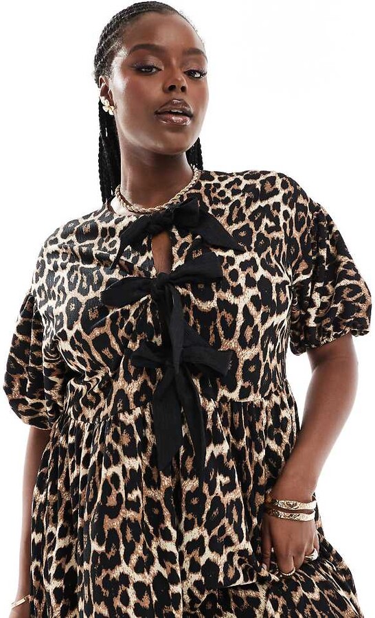 ASOS Curve ASOS DESIGN Curve puff sleeve tie front maxi dress in