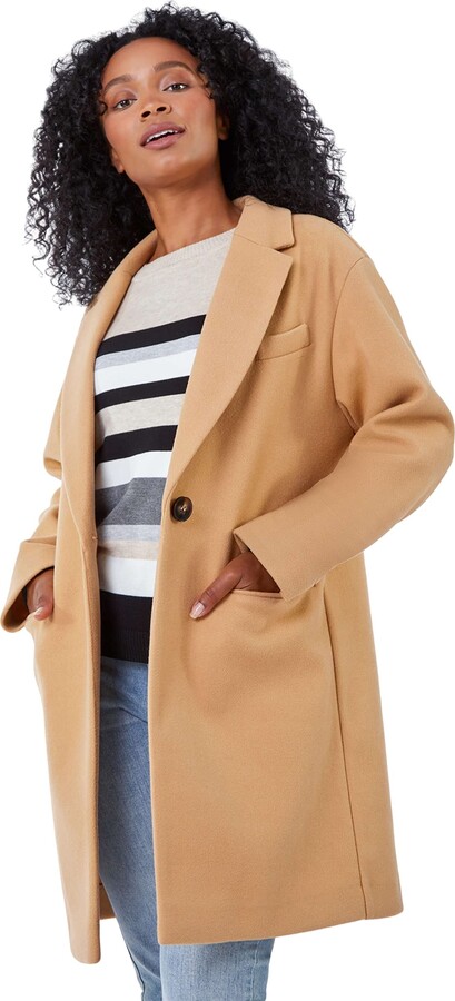 Roman Originals Petite Smart Button Coat For Women UK - Ladies Everyday  Holiday Autumn Winter Button Fastening Long Sleeves Comfy Soft Evening  Vacation Work Party - Camel - Size 18 - ShopStyle