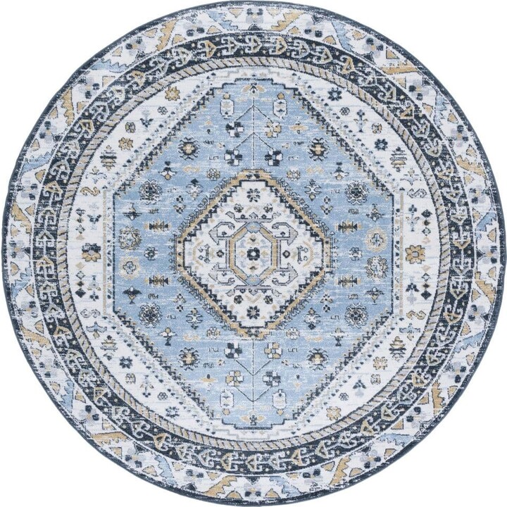 Bayside 7 ft. x 7 ft. Blue/Navy Traditional Medallion Round Area Rug