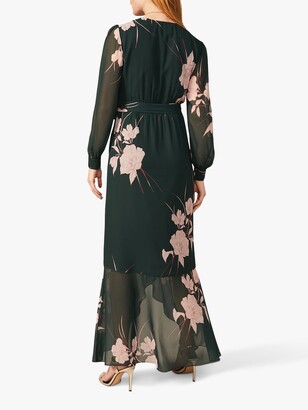 Phase Eight Kazumi Floral Ruffle Asymmetric Hem Maxi Wrap Dress, Forest/Multi