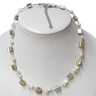 Chic-Net Chic Glitter Net chain necklace white pearl beige brown mother of pearl shell splinters ca.42-48 cm Carabiner
