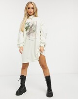 Thumbnail for your product : ASOS DESIGN high neck sweat dress with rose graphic in ecru