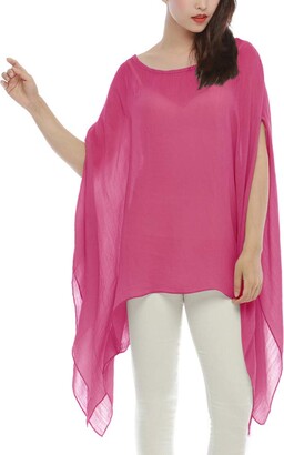 Max Hsuan Summer Womens Ladies Solid Cotton Loose Batwing Lagenlook Kimono Top Shirt Tunic Plus Sizes UK 16-24 Red