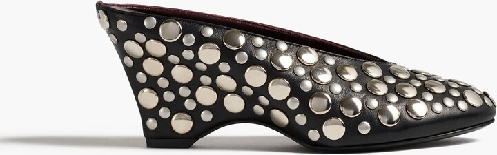 Cloak Wedge in Black Leather with Silver Studs