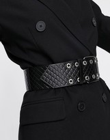 Thumbnail for your product : ASOS DESIGN wide double prong buckle belt in black quilt design