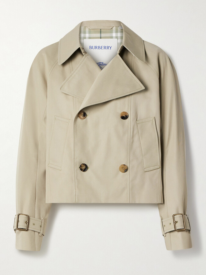 Burberry Double-breasted Cropped Gabardine Trench Coat - Neutrals