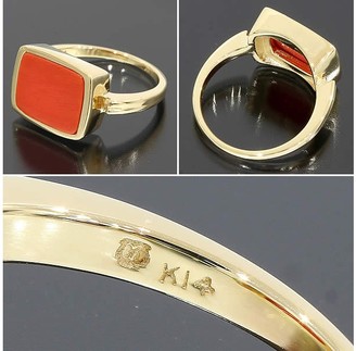 Mikimoto 14K Yellow Gold Coral Square Ring Size 4.0