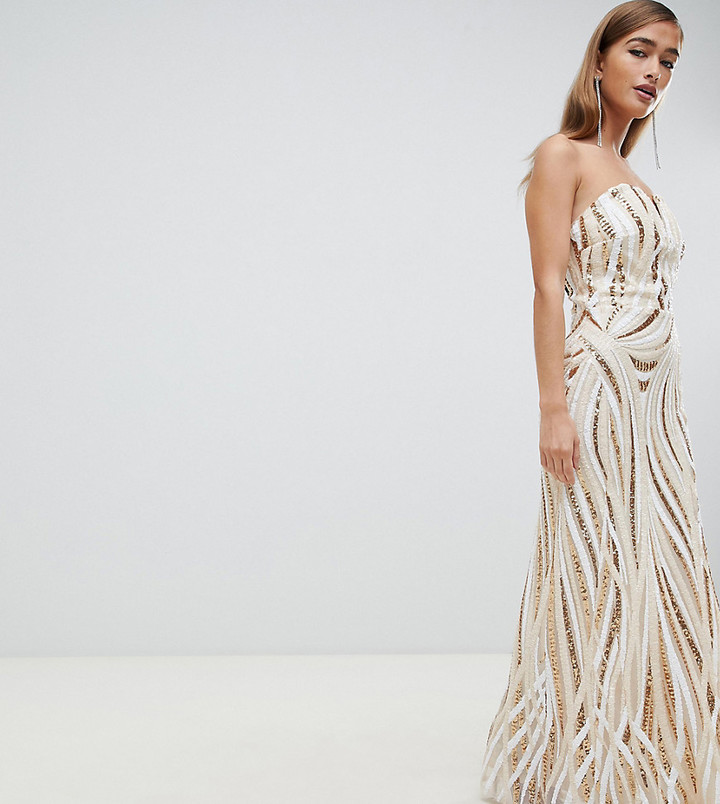 tfnc patterned sequin bandeau maxi dress in gold