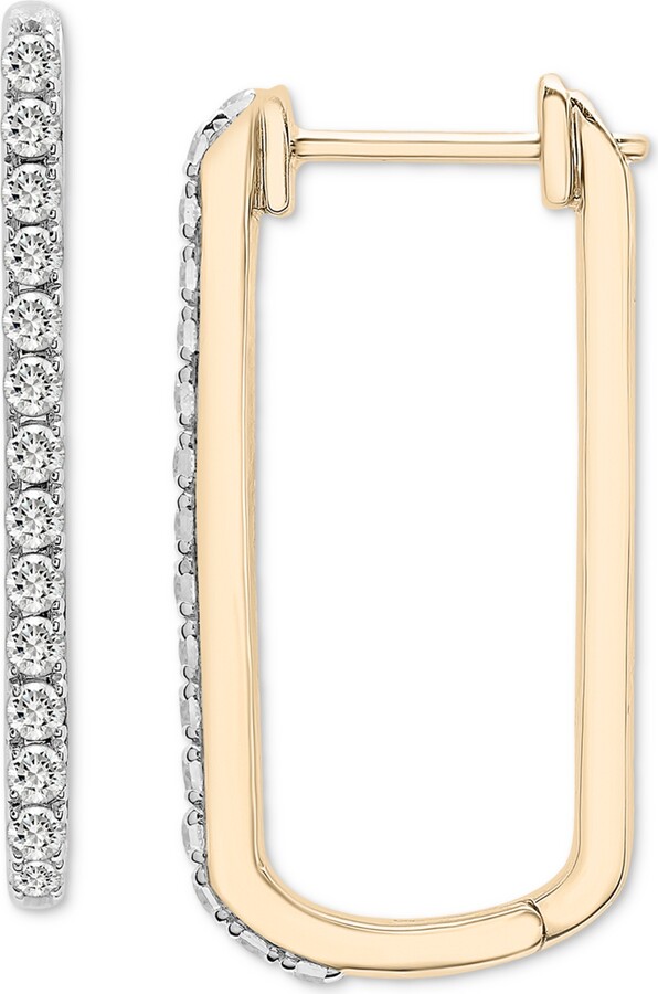 Wrapped in Love Diamond Open Rectangle Small Hoop Earrings (1/2 ct. t.w.) in 14k Yellow or White Gold, Created for Macy's