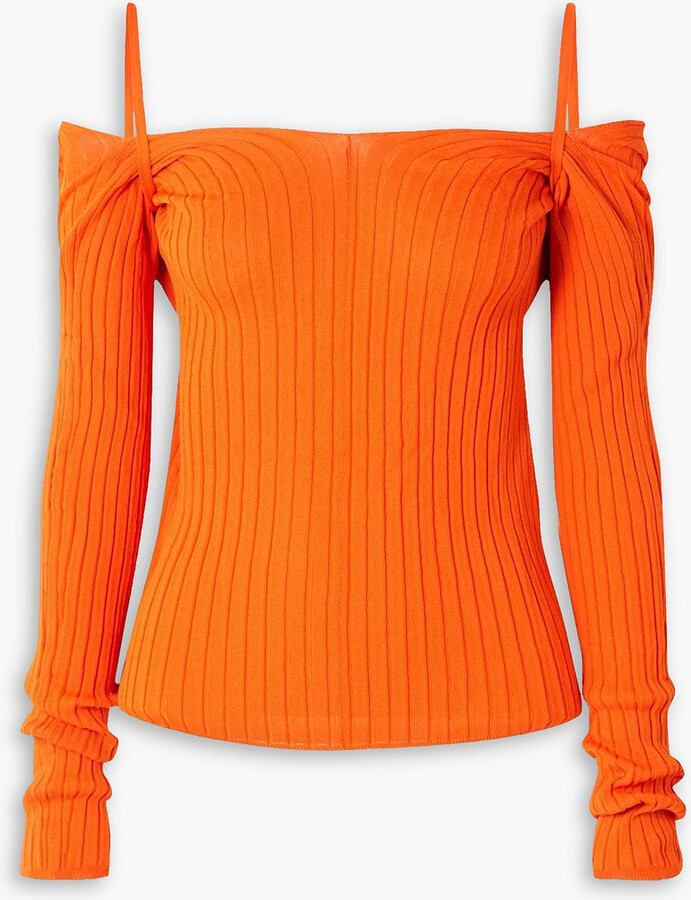 IOANNES Billowy cold-shoulder twist-back ribbed-knit top