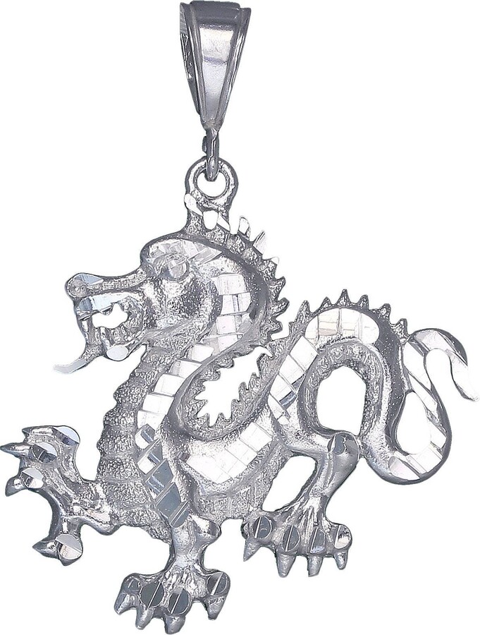 Etsy sterling Silver Dragon Charm Pendant Necklace 2 Inches 6.4 Grams With Diamond Cut Finish & 24 Inch Figaro Chain