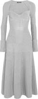 Thumbnail for your product : Alexander McQueen Ribbed Metallic Wool-blend Midi Dress