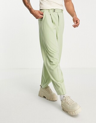 Lime Green Slim Fit Pants - Flat Front Suitsforme.com