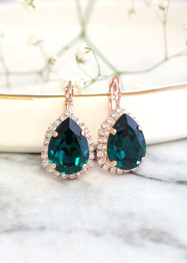 Etsy Emerald Green Earrings Drop Crystal Bridal Bridesmaids Earrings