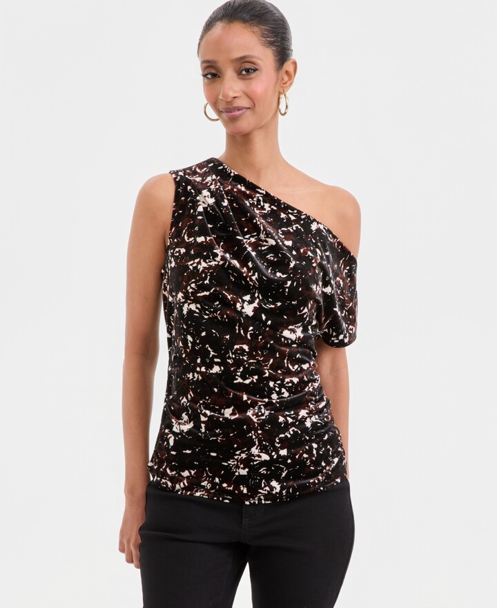 INC International Concepts Women's Asymmetric Draped Velvet Top, Macy's Exclusive