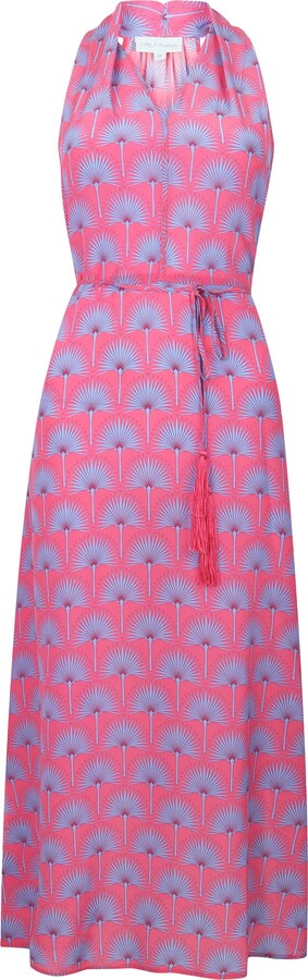 Pink House Mustique - Silk Jemima Dress In Single Palm Repeat - Pink ...