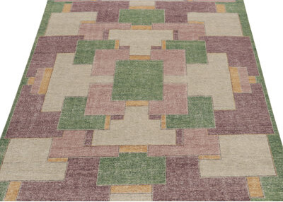 Rug & Kilim’S Distressed Deco Rug In Purple And Green Geometric Pattern