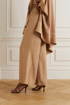 Thumbnail for your product : Taller Marmo Palm Beach Satin-trimmed Silk-blend Crepe Wide-leg Pants - Sand