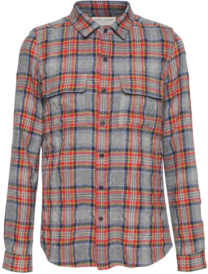 LARGE Red & Yellow Plaid Double Lined Soft Cotton Check Shirt OversizeOvershirt